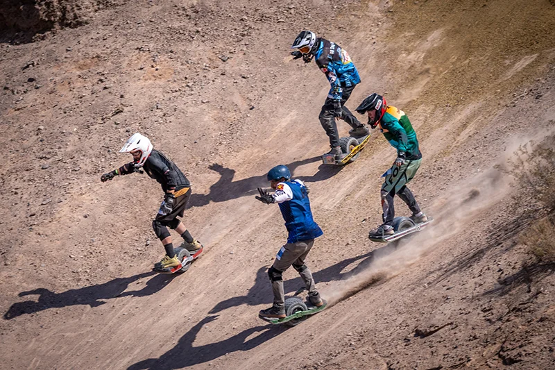 Cameron Patecell dropping into The Mostah with a group of Onewheel riders at Let It Ride 5